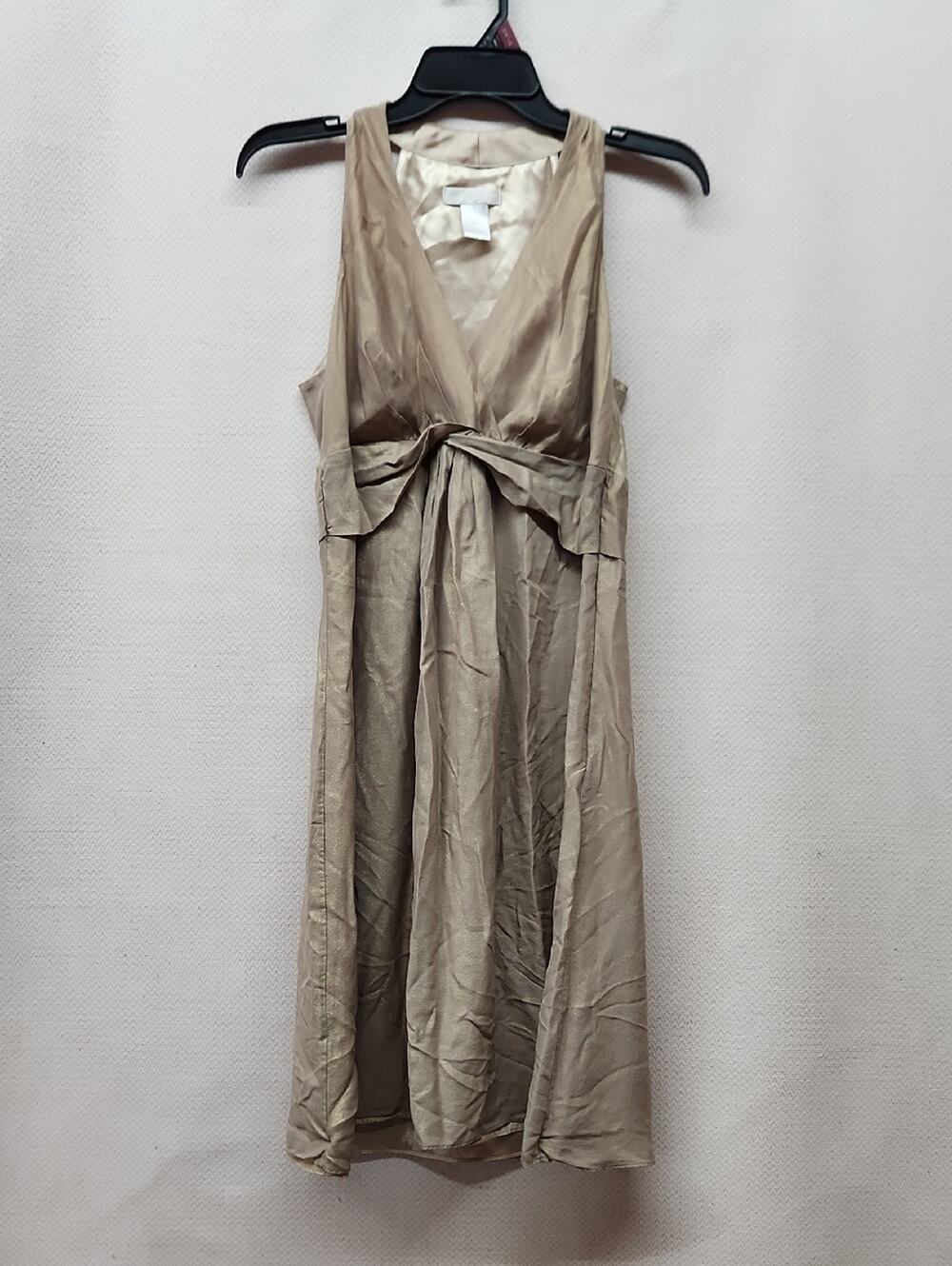 Ann Taylor Taupe Tie-Waist V-Neck Midi Dress